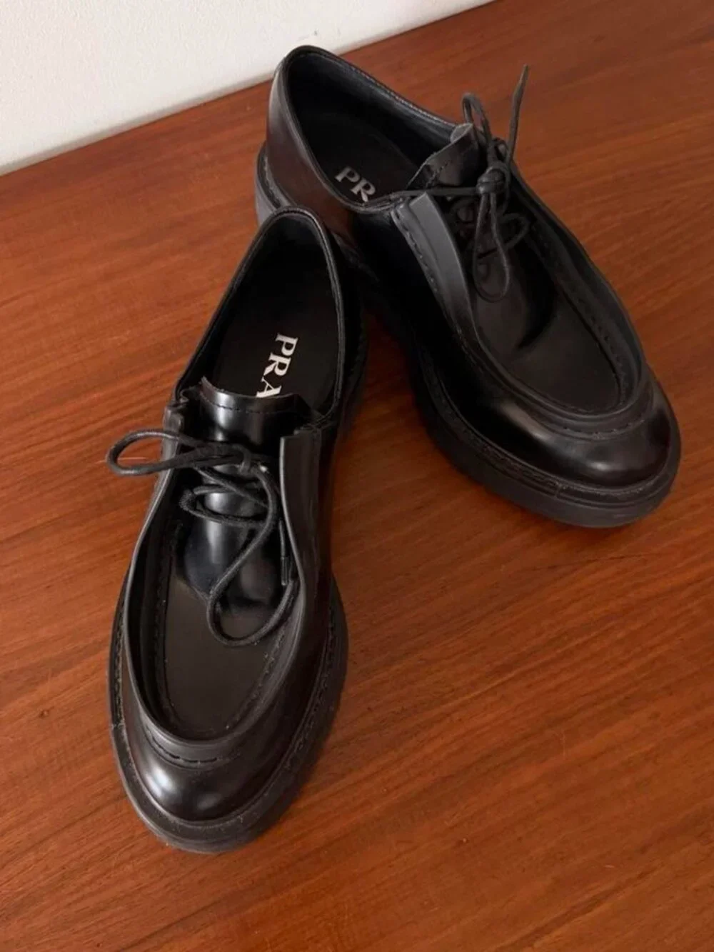 Prada Diapason Black Opaque Brushed Leather Lace-Up Shoes - Picture 2 of 6